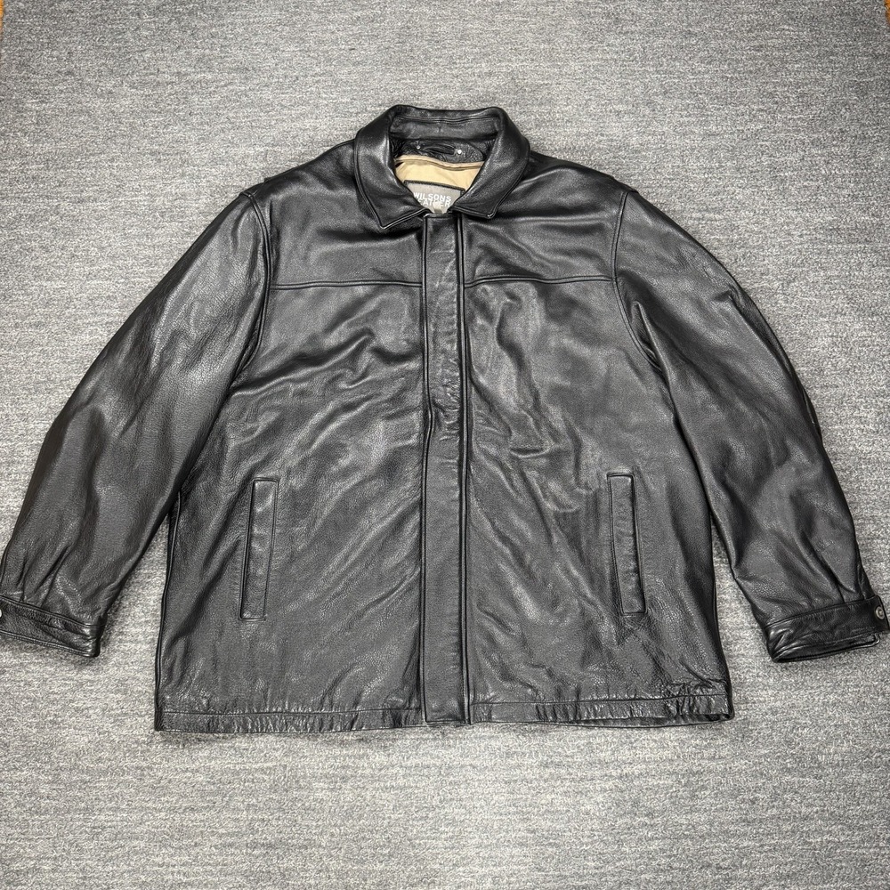 Wilsons Leather Jacket Mens 2XL Black Genuine Leather Car Coat Heavyweight 2XXL